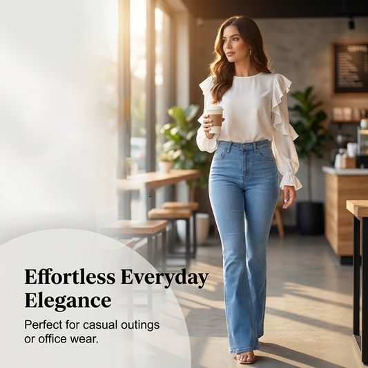👖 60% RABATT! 💙 Högmidjade Utsvängda Stretchjeans för Kvinnor – Bekväm Passform, Retro Stil & Stretchigt Tyg 🌸