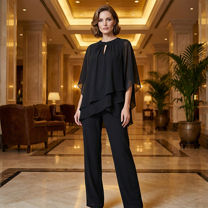 🔥Så länge lagret räcker – 50 % rabatt!🎉Elegant tvådelat set: blus med asymmetrisk fåll och vida byxor