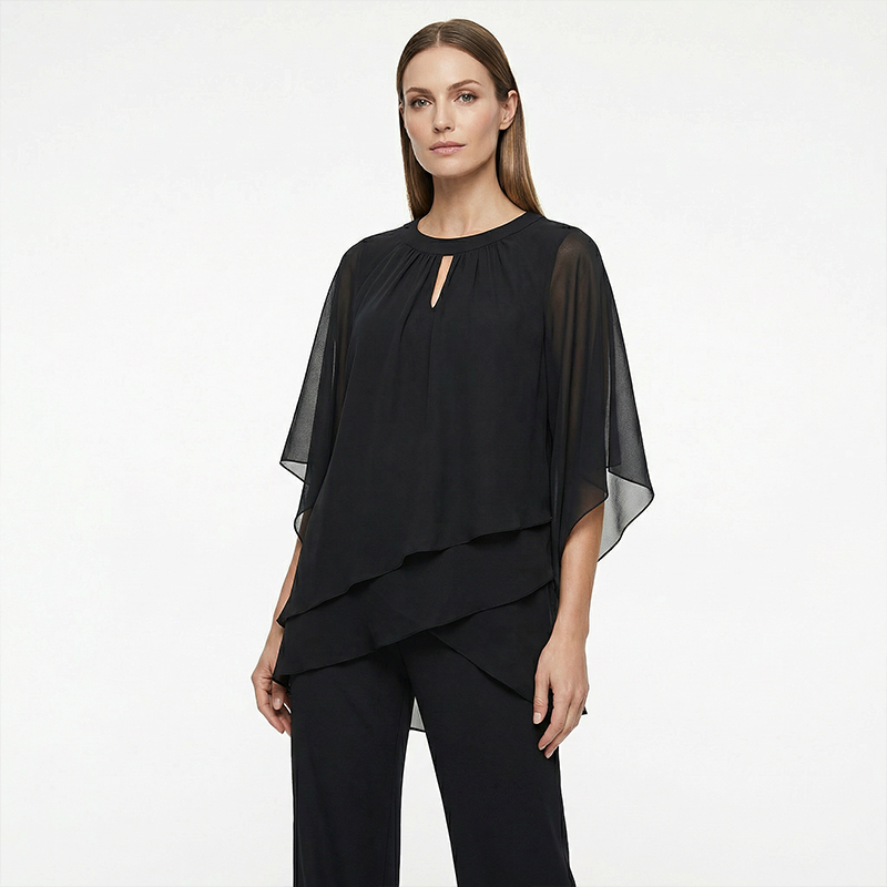 🔥Så länge lagret räcker – 50 % rabatt!🎉Elegant tvådelat set: blus med asymmetrisk fåll och vida byxor