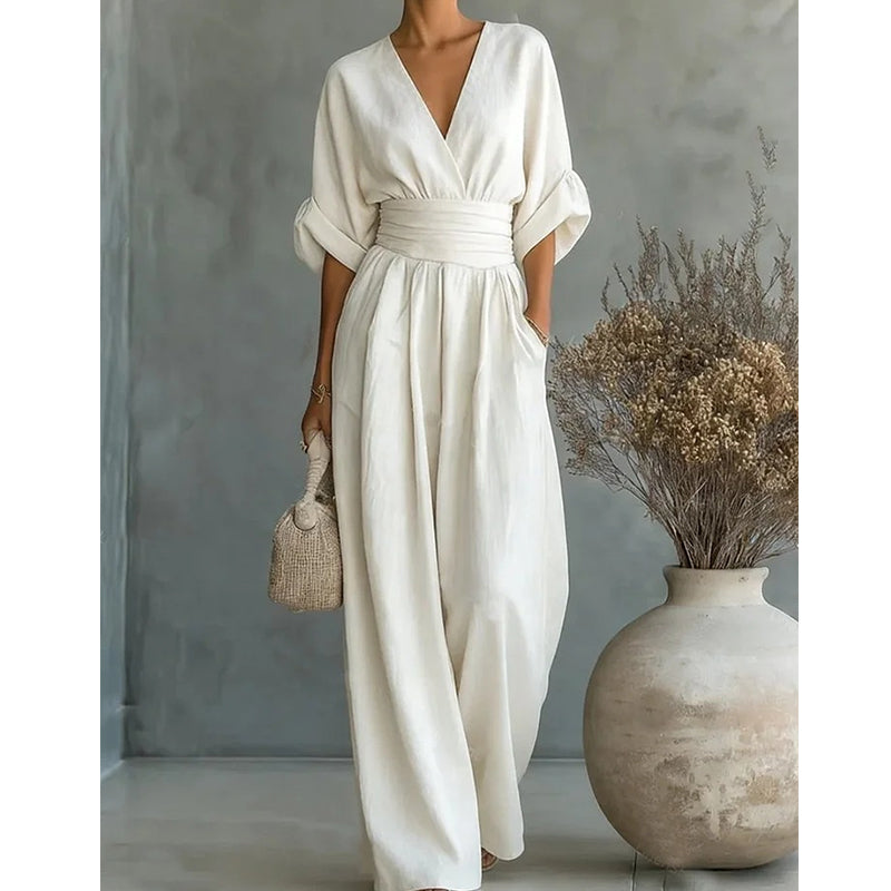 Elegant jumpsuit med V-ringning och vida ben