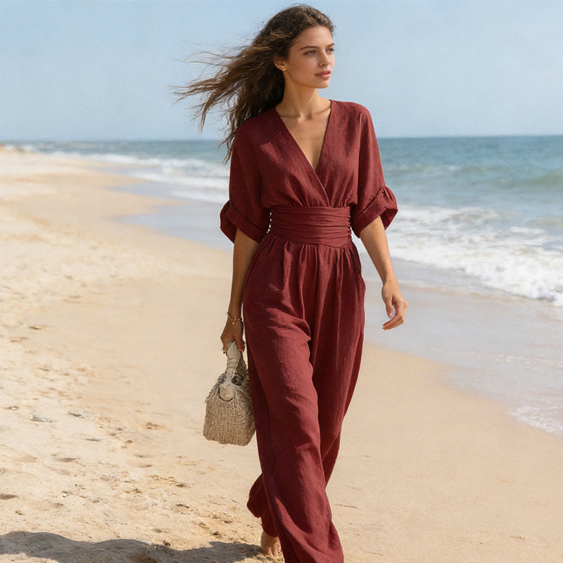 Elegant jumpsuit med V-ringning och vida ben