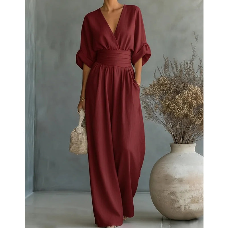 Elegant jumpsuit med V-ringning och vida ben