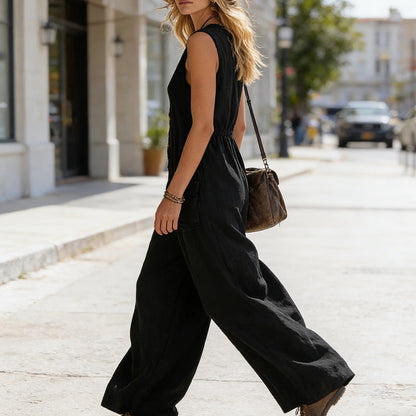 Ärmlös jumpsuit med V-ringning och vida ben för damer