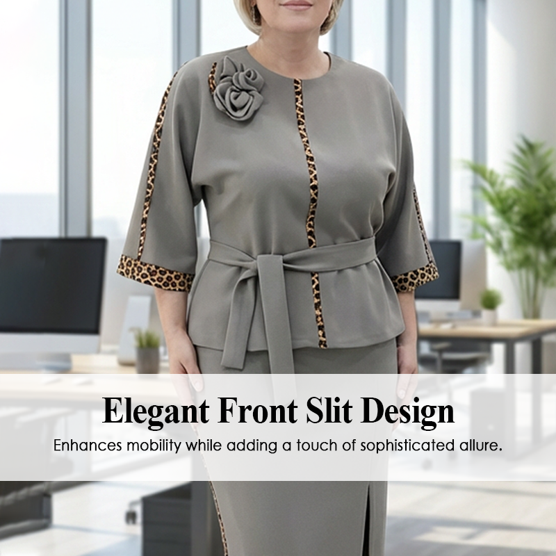 Set med peplum-top med bälte och pennkjol för dam