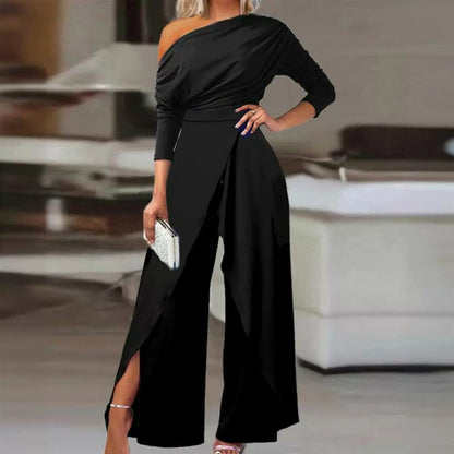 👗 58% RABATT! ✨ Elegant Enaxlad Jumpsuit för Kvinnor – Flytande Vida Ben, Omslagsdetalj & Andningsbart Tyg för En Trendig Look 💃