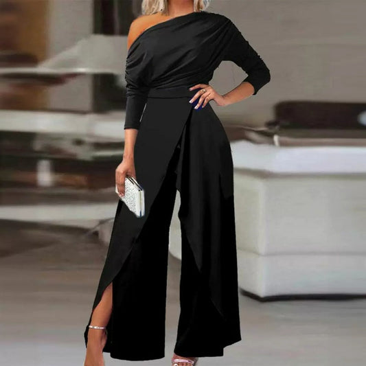 👗 58% RABATT! ✨ Elegant Enaxlad Jumpsuit för Kvinnor – Flytande Vida Ben, Omslagsdetalj & Andningsbart Tyg för En Trendig Look 💃