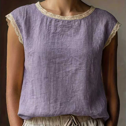 🌸Ärmlös blus med spetsdetaljer för damer 🌸 Enkel sommarstil börjar här