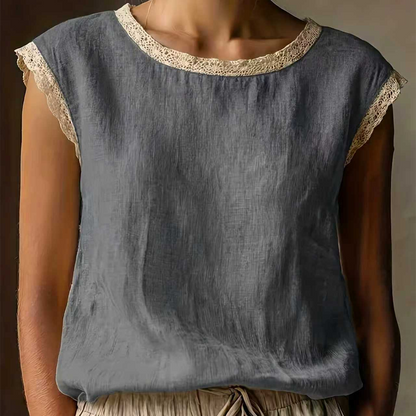 🌸Ärmlös blus med spetsdetaljer för damer 🌸 Enkel sommarstil börjar här