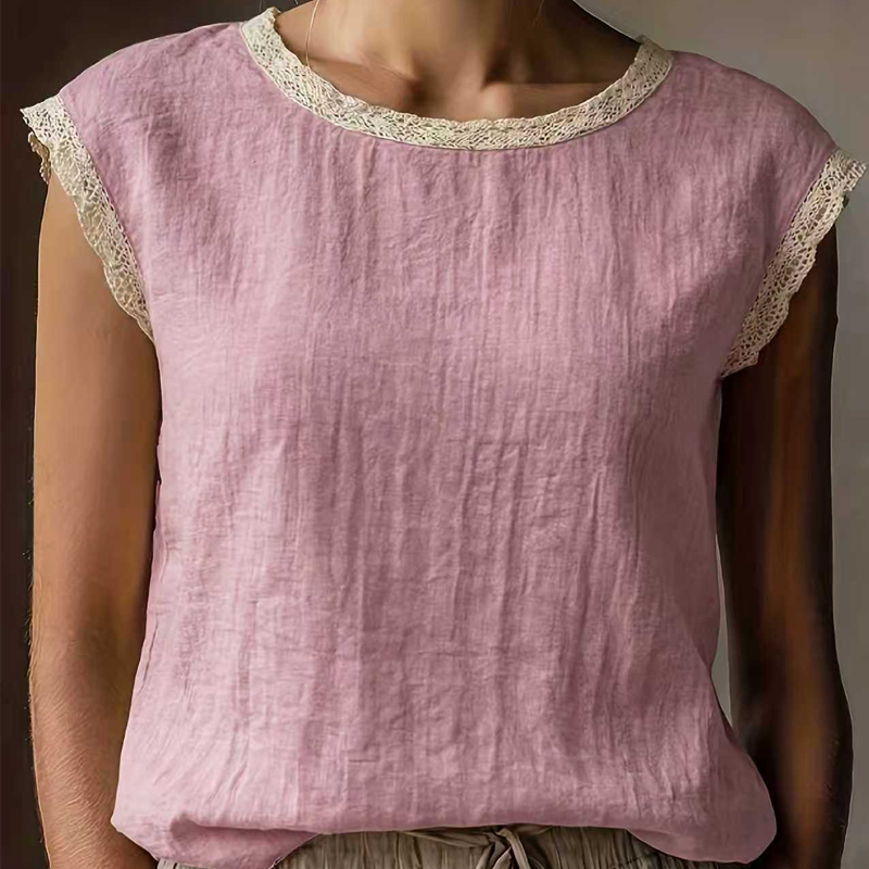 🌸Ärmlös blus med spetsdetaljer för damer 🌸 Enkel sommarstil börjar här