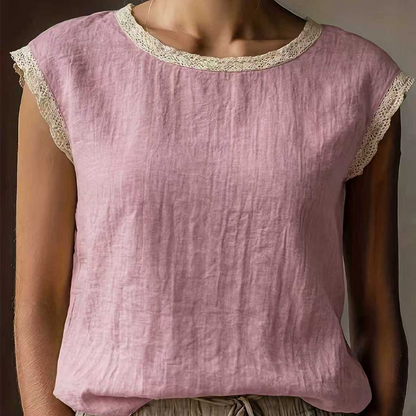 🌸Ärmlös blus med spetsdetaljer för damer 🌸 Enkel sommarstil börjar här