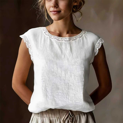 🌸Ärmlös blus med spetsdetaljer för damer 🌸 Enkel sommarstil börjar här