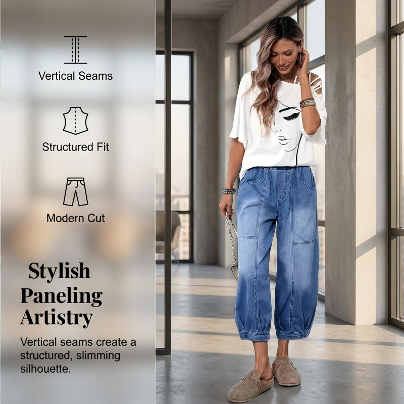 Kortare jeans med elastisk midja och lös passform för damer