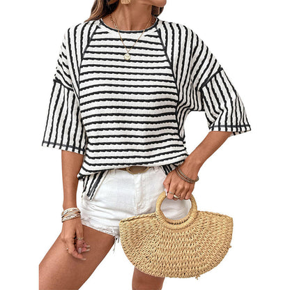 🎁Nyhet – 50 % rabatt💥Randig T-shirt i avslappnad passform för damer
