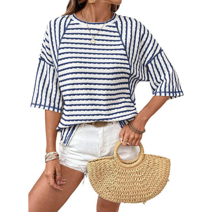 🎁Nyhet – 50 % rabatt💥Randig T-shirt i avslappnad passform för damer