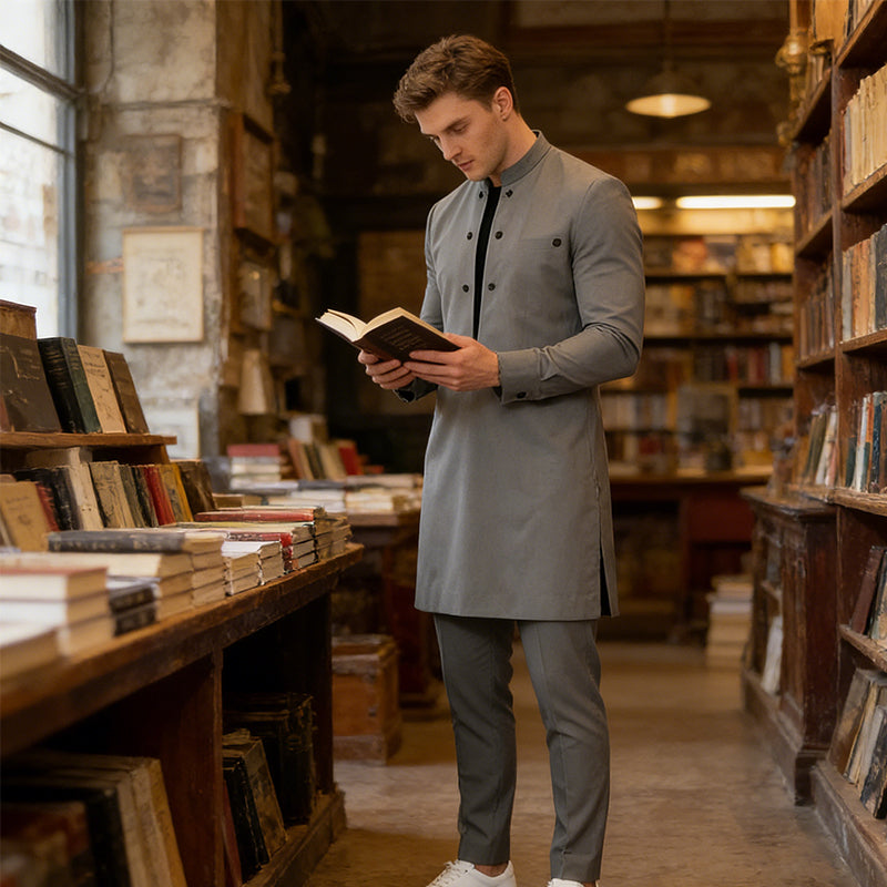 👔 60% RABATT! 🔥 Herr Modern Mandarin Krage Tunika & Byxor Set – Elegant Design, Bekväm Passform & Perfekt För Festliga Tillfällen 🎩