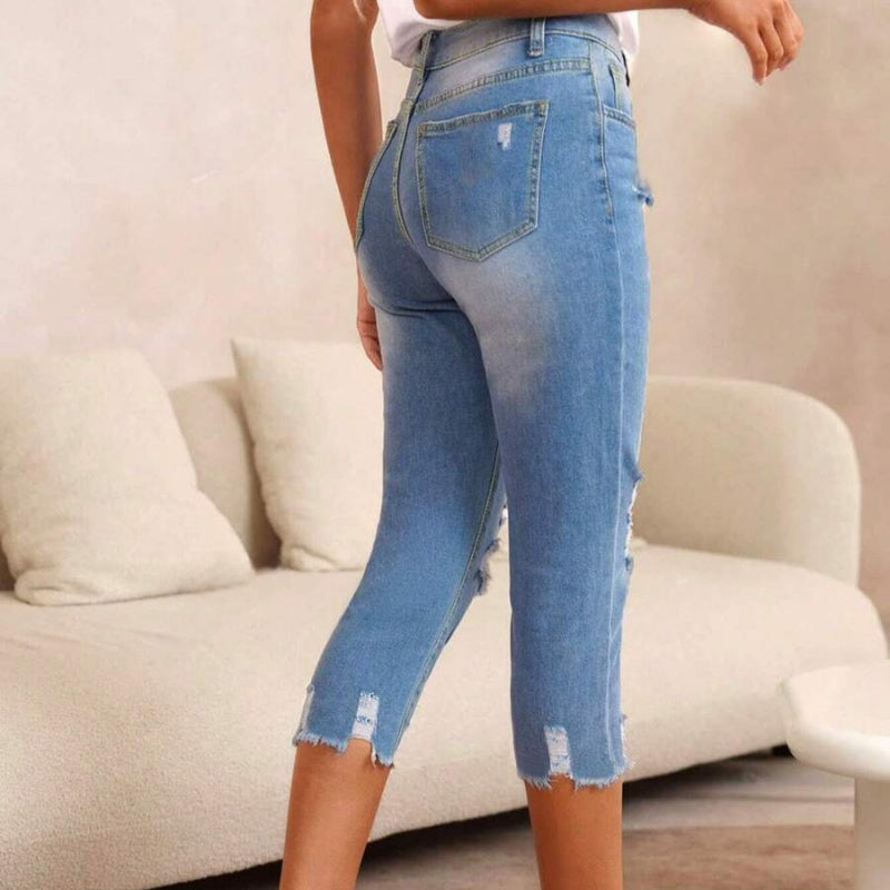 🔥Så länge lagret räcker – 40 % rabatt!🎉Dammjeans med sliten look, revor och råkant