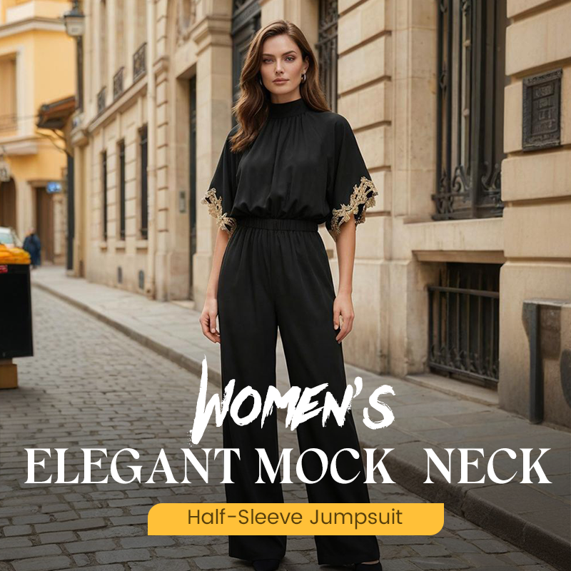 Elegant jumpsuit med hög hals och halvlånga ärmar för damer