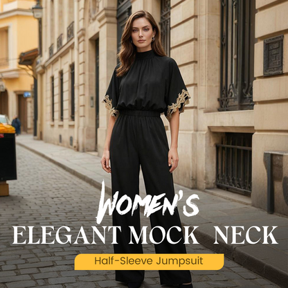 Elegant jumpsuit med hög hals och halvlånga ärmar för damer