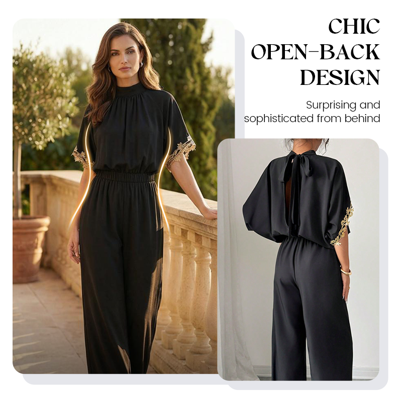 Elegant jumpsuit med hög hals och halvlånga ärmar för damer