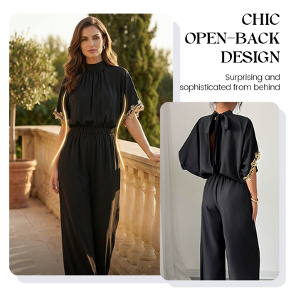 Elegant jumpsuit med hög hals och halvlånga ärmar för damer