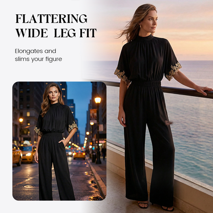 Elegant jumpsuit med hög hals och halvlånga ärmar för damer