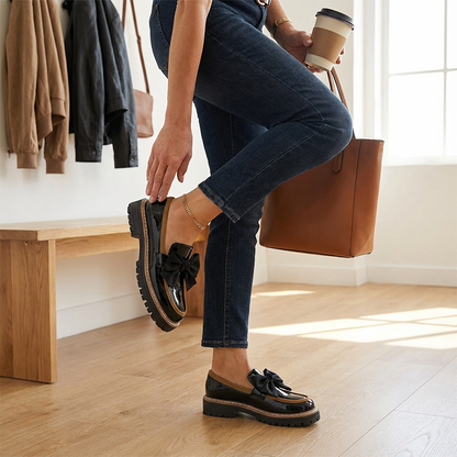 💖SISTE DAGS KAMPANJE - 50 % RABATT 💖Eleganta loafers med rosett och tjock klack för damer