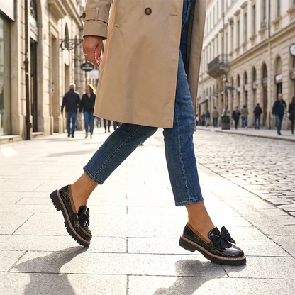 💖SISTE DAGS KAMPANJE - 50 % RABATT 💖Eleganta loafers med rosett och tjock klack för damer