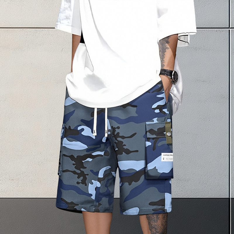 🩳 50% RABATT NU! 🏕️ Herr Camo Cargoshorts med Dragsko i Midjan – Flera Fickor, Lättvikt & Avslappnad Passform ✨