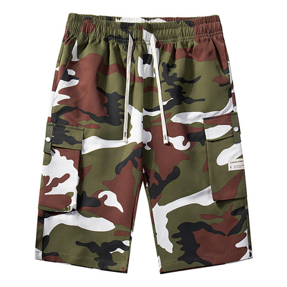 🩳 50% RABATT NU! 🏕️ Herr Camo Cargoshorts med Dragsko i Midjan – Flera Fickor, Lättvikt & Avslappnad Passform ✨