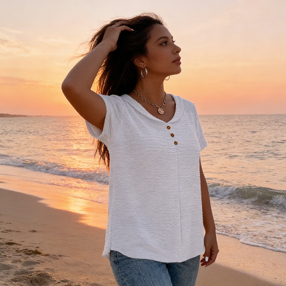💎 BLIXTREA – 50 % rabatt på damtröja med struktur och V-ringning! 💎 Skrynkelfritt tyg och avslappnad passform för en elegant look hela dagen✨