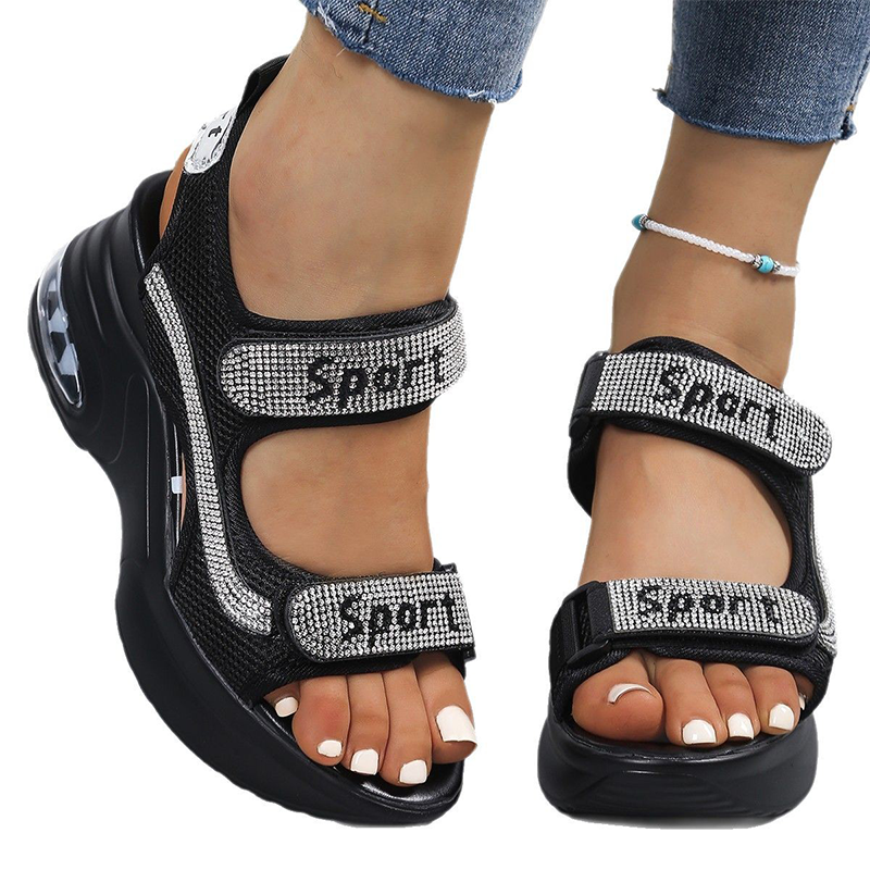 🔥Senaste erbjudande – 50 % rabatt – Trendiga ortopediska sandaler för damer med c-sulaompensée ornées de strass