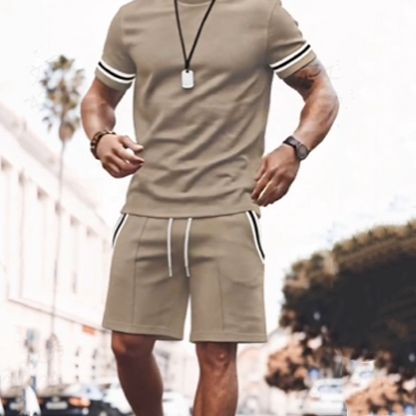 ✨ 55 % rabatt🔥 2-delat set för män: randig t-shirt och shorts