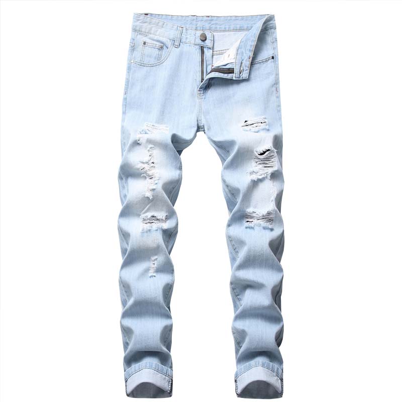 Slim Straight-jeans med hål för män