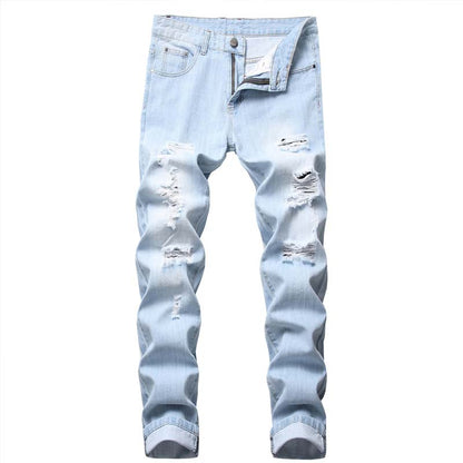 Slim Straight-jeans med hål för män