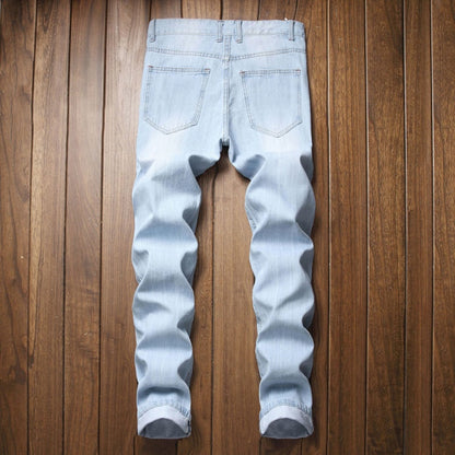 Slim Straight-jeans med hål för män