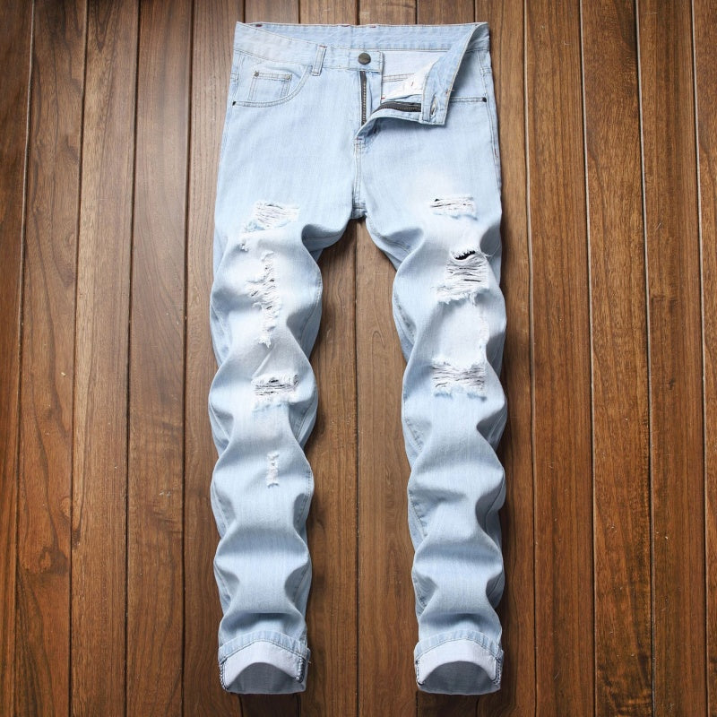 Slim Straight-jeans med hål för män
