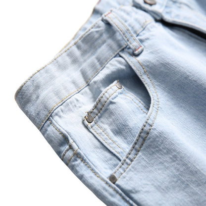 Slim Straight-jeans med hål för män