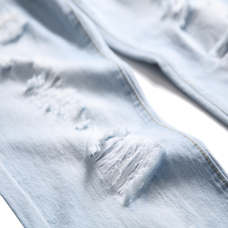 Slim Straight-jeans med hål för män