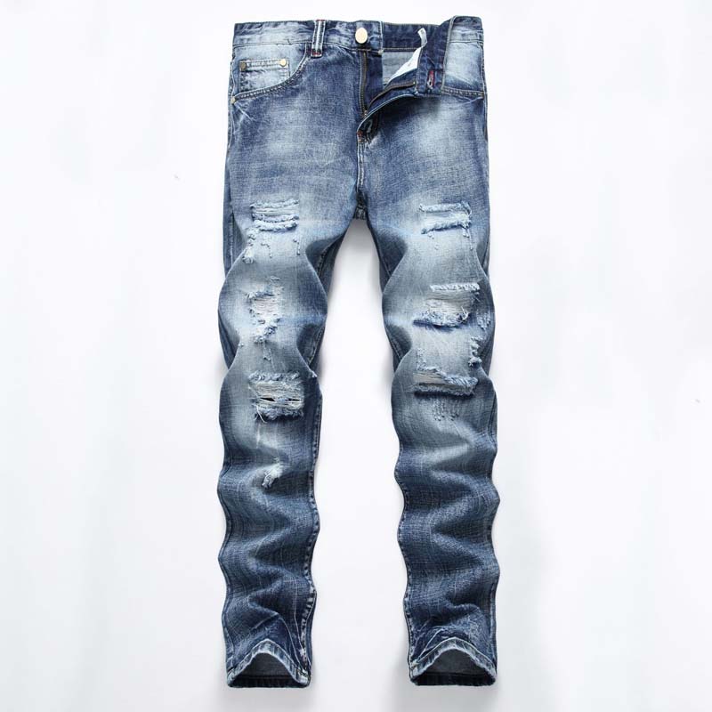 Slim Straight-jeans med hål för män