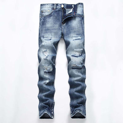 Slim Straight-jeans med hål för män