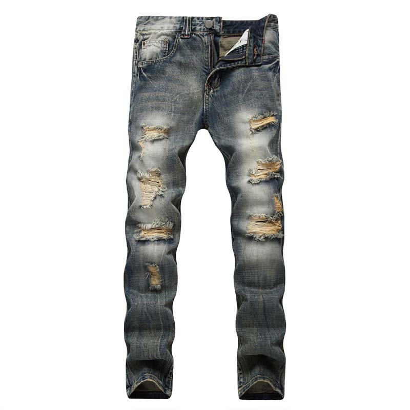 Slim Straight-jeans med hål för män