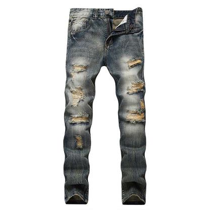 Slim Straight-jeans med hål för män