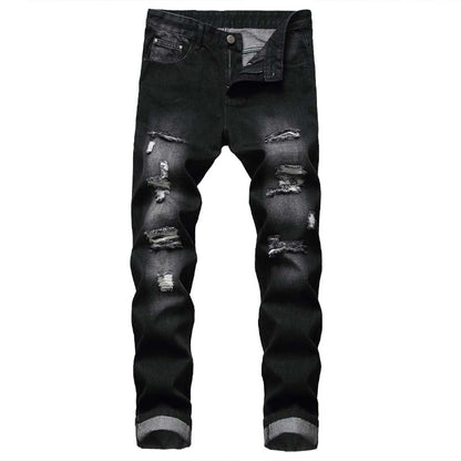 Slim Straight-jeans med hål för män