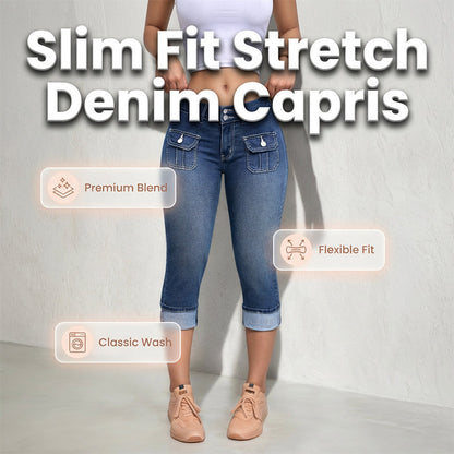 Capribyxor i stretchdenim med smal passform för dam