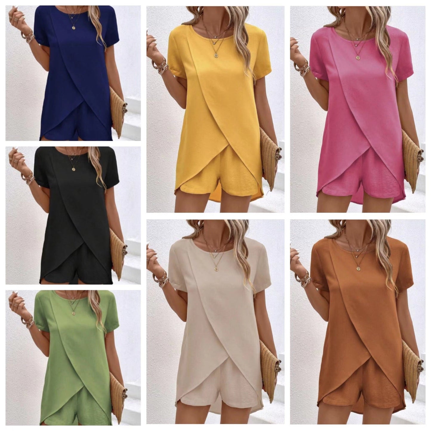 👚 60% RABATT! 💃 Damset med Oregelbunden Topp & Shorts – Enfärgat Tyg, Trendig Design & Perfekt För Sommaren ☀️