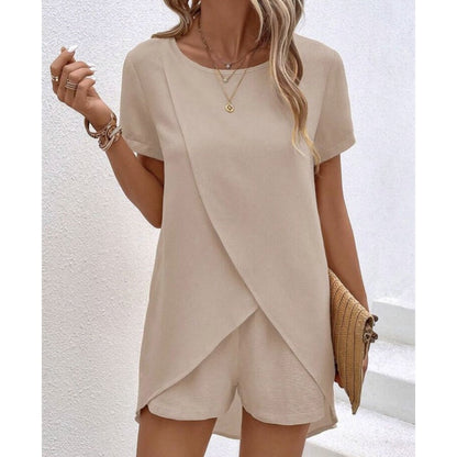 👚 60% RABATT! 💃 Damset med Oregelbunden Topp & Shorts – Enfärgat Tyg, Trendig Design & Perfekt För Sommaren ☀️