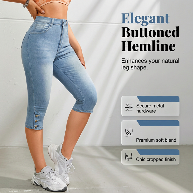 Caprijeans för damer med hög midja och smal passform
