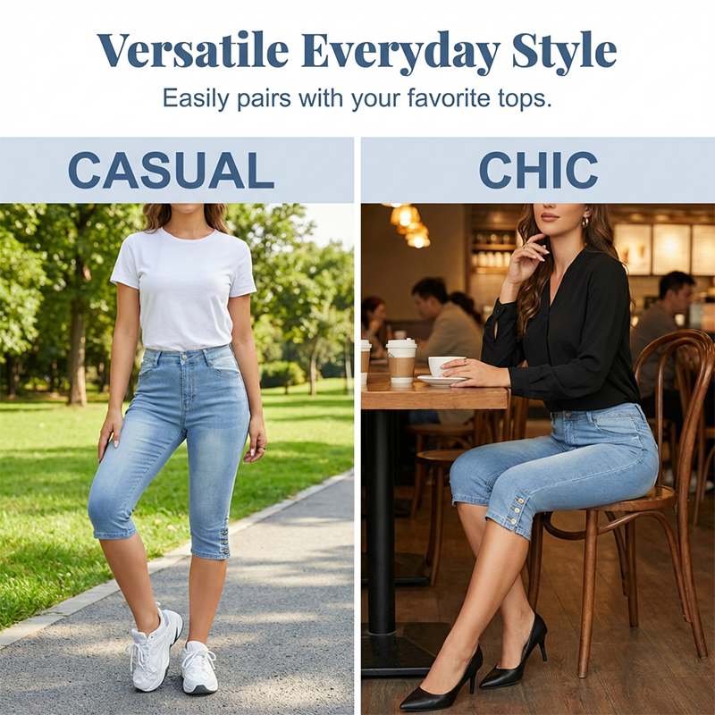 Caprijeans för damer med hög midja och smal passform