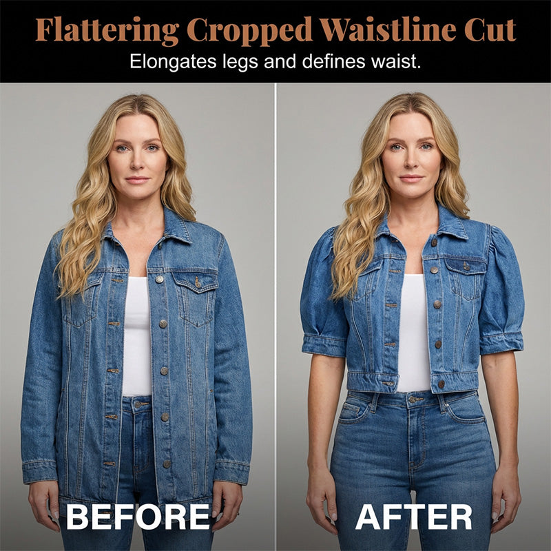 🔥Factory Direct Sales🔥 ✨ Kort jeansjacka för damer med voluminösa ärmar