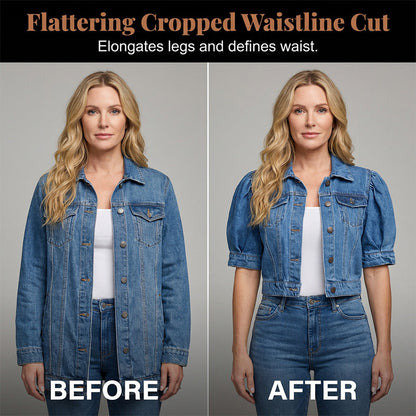 🔥Factory Direct Sales🔥 ✨ Kort jeansjacka för damer med voluminösa ärmar